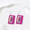 1 Pair Vintage Zebra Print Magnetic Tape Hook Earrings 1980s Acrylic Retro Cassette Crush Colorful Drop Dangle Earrings Jewelry Gift