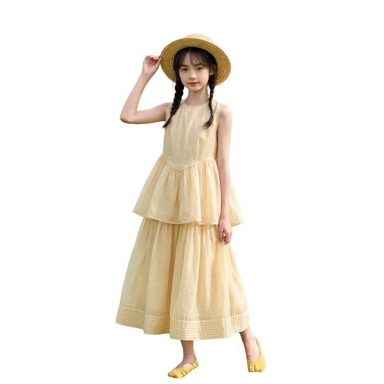 Girls' 2026 new French dress, camisole skirt, vest skirt, mid size children's long skirt, beach skirt