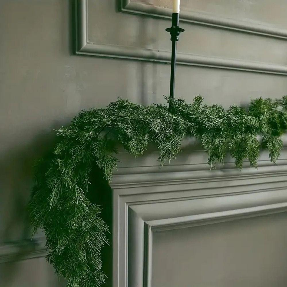180cm/190cm Artificial Pine Wreath Fireplace Decoration Green Cypress Pine Garlands Wall Hanging Staircase Ornament