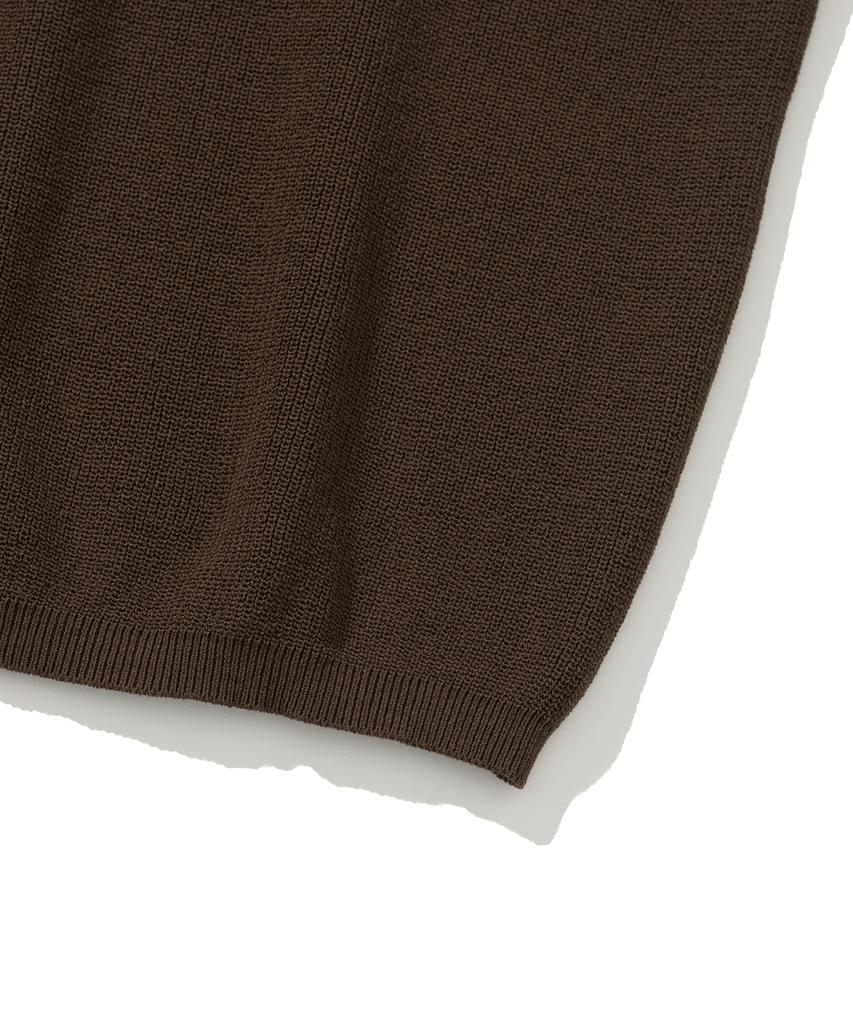 KNITTED Coolever Henley Neck Short Sleeve Knit Brown