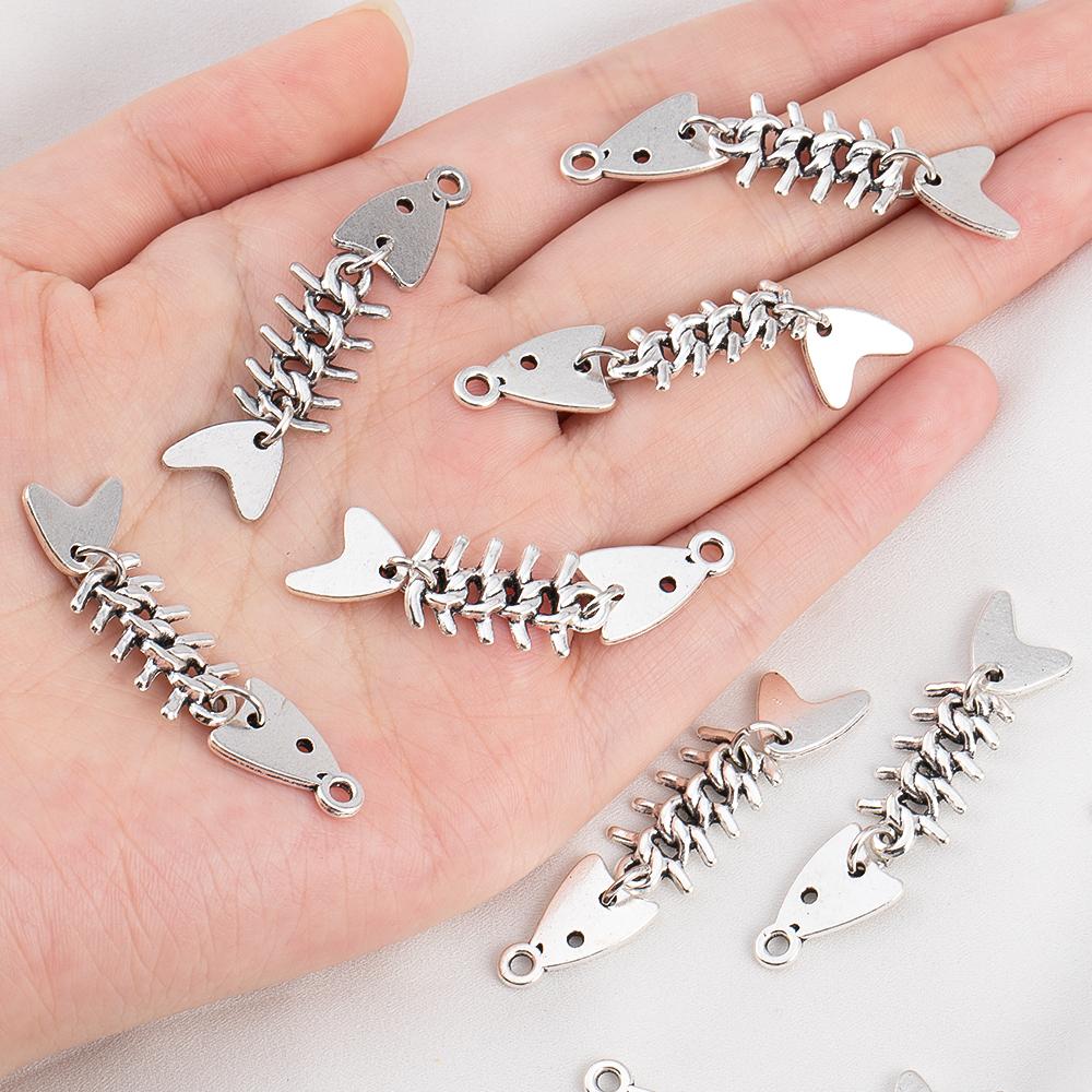 10pcs 30pcs Silver Color 50x11.5mm 3D Fishbone Charms Fish Pendant Fit DIY Handmade Metal Punk Jewelry Making Finding Supplies