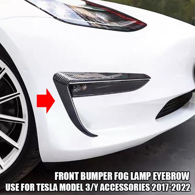 Используйте для Tesla Model 3 Y Accessories 2017-2024 Передний бампер Противотуманные фары Декоративная отделка для бровей Углеродное волокно Глянцевый черный ABS