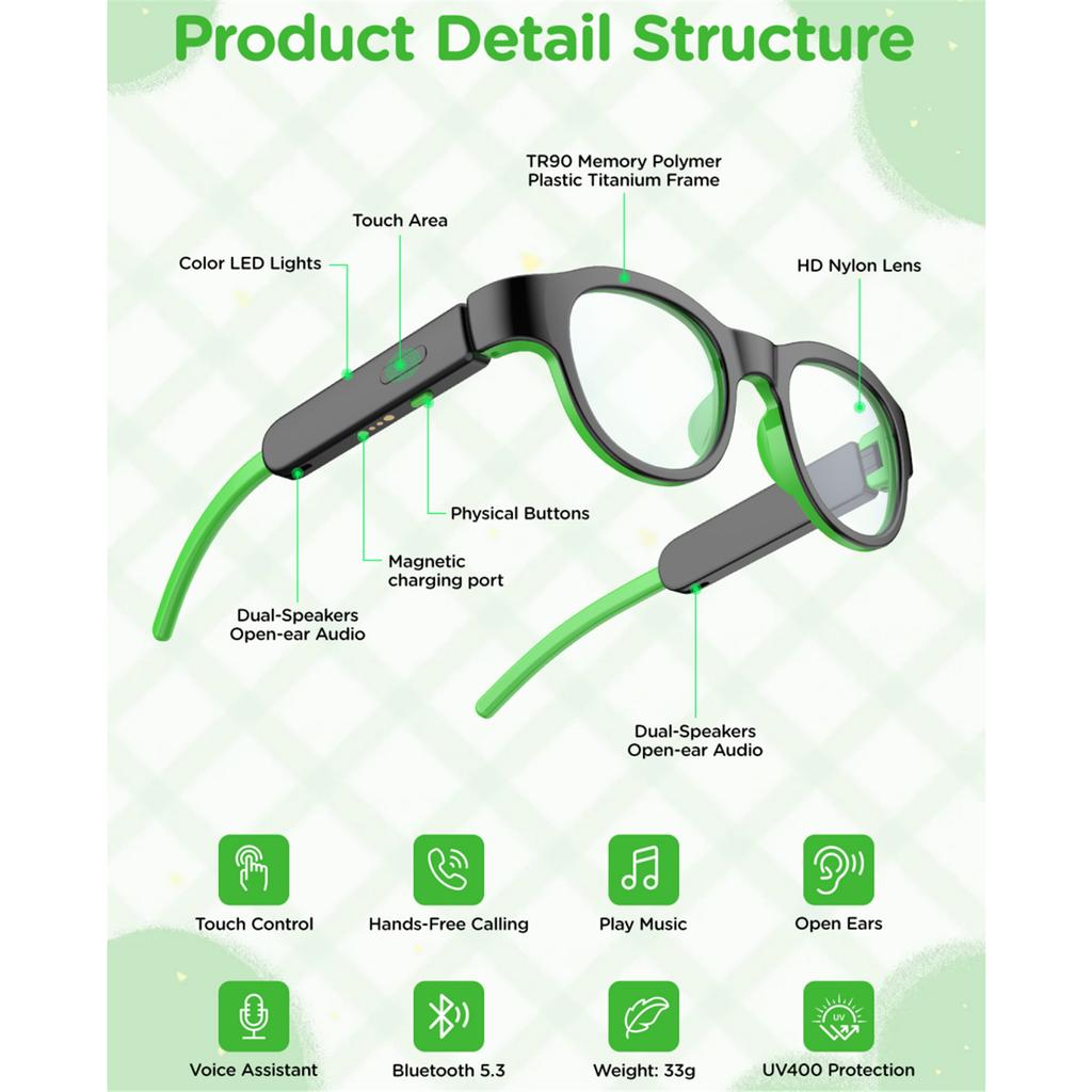 Smart Glasses Children's Smart Glasses RGB multicolour lighting effects Voice wake-up support Compatible with iOS Android devices and tablets Suitab