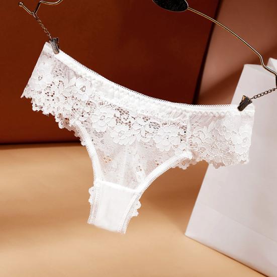 Women Panties See-through Hollow Out Lace Solid Color Low Waist Soft Breathable Anti-septic Elastic Lady Underpants Briefs