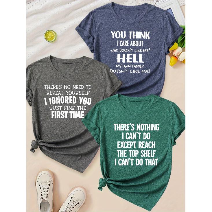 Elegant Simple Letter Print Round Neck Women Short Sleeve Outfit Set