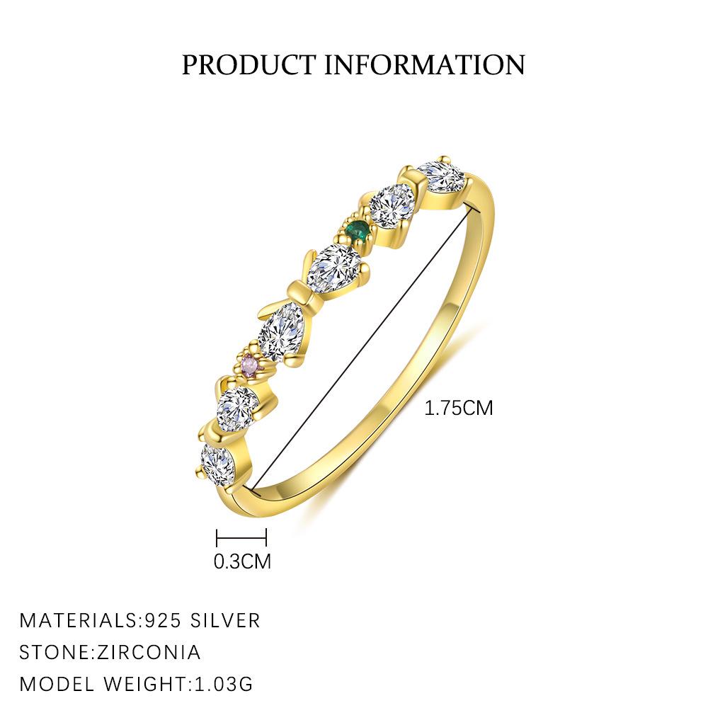 925 Sterling Silver Colorful Zircon Stars Moon Open Ring for Women French Exquisite Sweet Jewelry Gifts