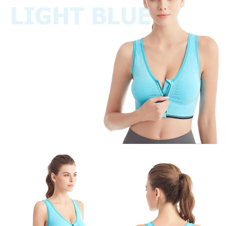 Женский спортивный бюстгальтер на молнии спереди, бесшовный, противоударный, дышащий, для фитнеса, без косточек, для бега