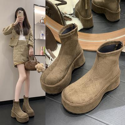 Популярные короткие женские ботинки 2025 осень и зима новый темперамент тонкие ботинки модная универсальная платформа женская обувь