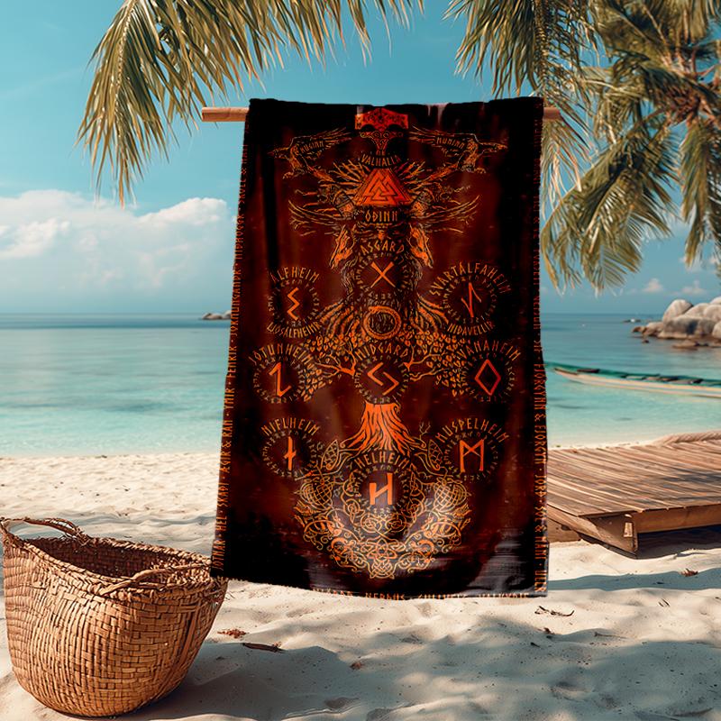 Viking Runes & Tree of Life Fashion Beach Towel: Ideal for Summer Adventures Soft, absorbent and quick drying suitable for swimming and bathing
