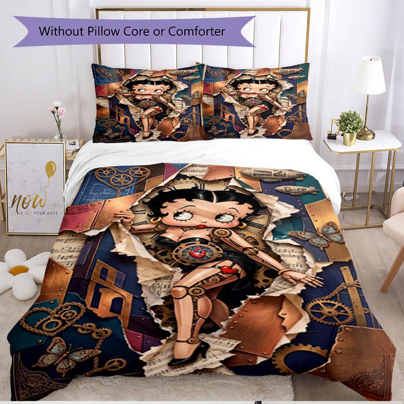 3pcs Duvet Cover Set (1*Duvet Cover + 2*Pillowcase, Without Core), Betty Boop Print Soft All‑Season Bedding Set, Home Bedroom Decor Gift