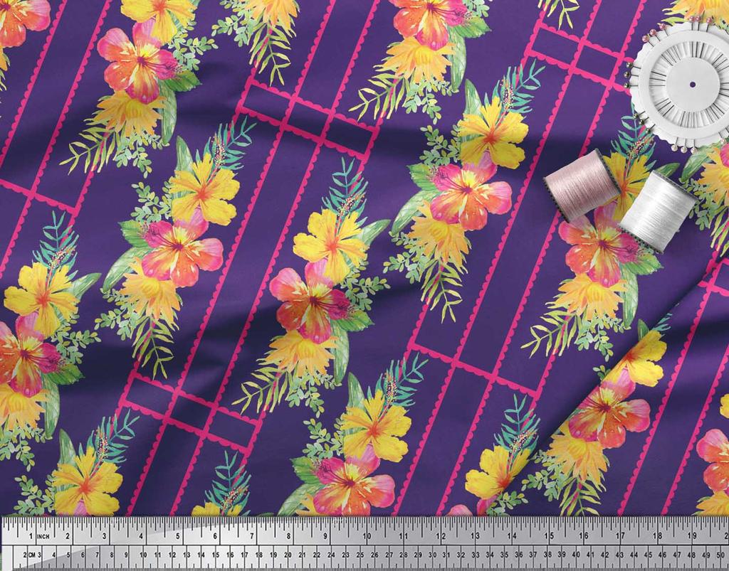 Soimoi Brown Poly Crepe Fabric Geometric & Floral Print Print Fabric By the Metre 42 Inch