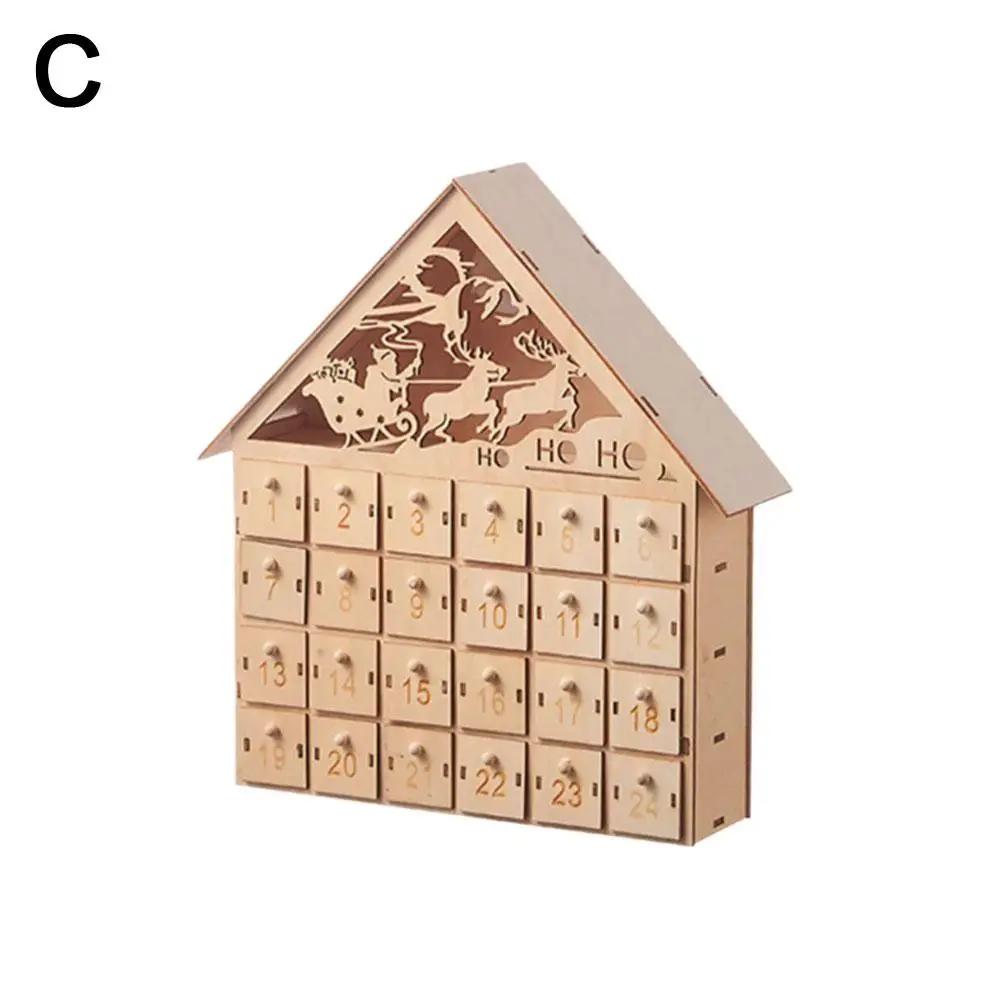 Рождественский светодиодный деревянный адвент-календарь с 24 ящиками, 24-дневное адвент-световое украшение, праздничный календарь обратного отсчета, сделай сам, Рождество, B0X2
