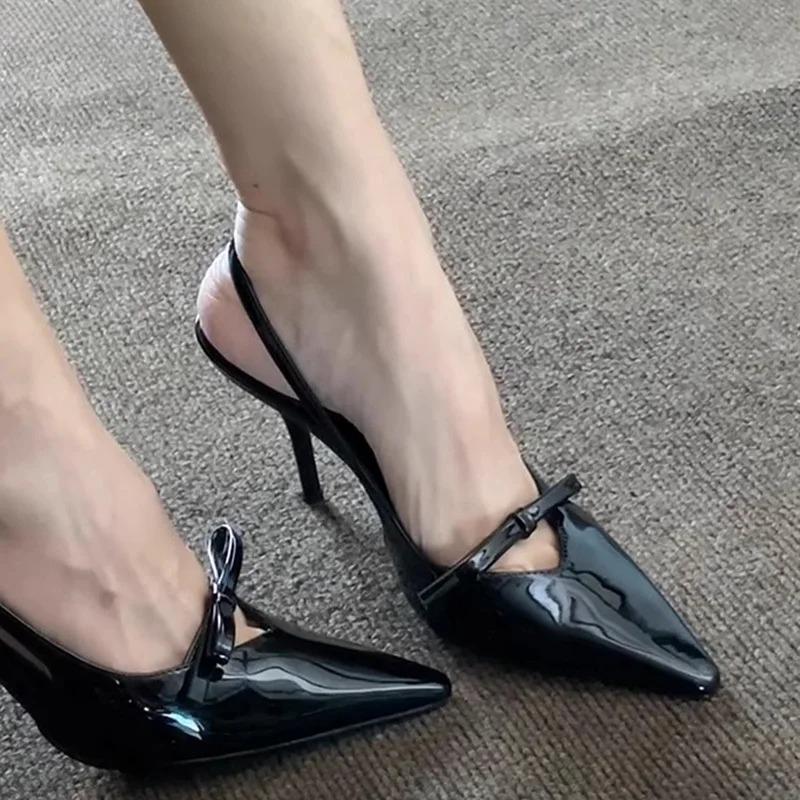 Мода 2025 Лето Босоножки на высоком каблуке Женские сандалии Мода Туфли для платья с бантом-бабочкой Женские слинбэки Туфли-лодочки Элегантные туфли для вечеринки и свадьбы