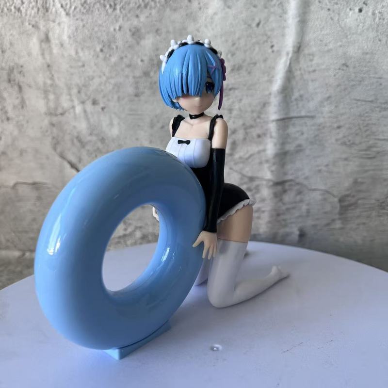 Re Zero Рему Аниме Фигурка Поза на коленях Синий спасательный круг Красивая девушка Статуэтка Настольный декор Коллекционная модель Украшение Для фанатов аниме