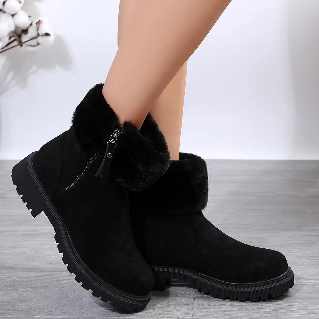 Fashion Thick Plush Snow Boots Women Faux Suede Non-slip Winter Boots Woman Keep Warm Cotton Padded Shoes Platform Ankle Booties