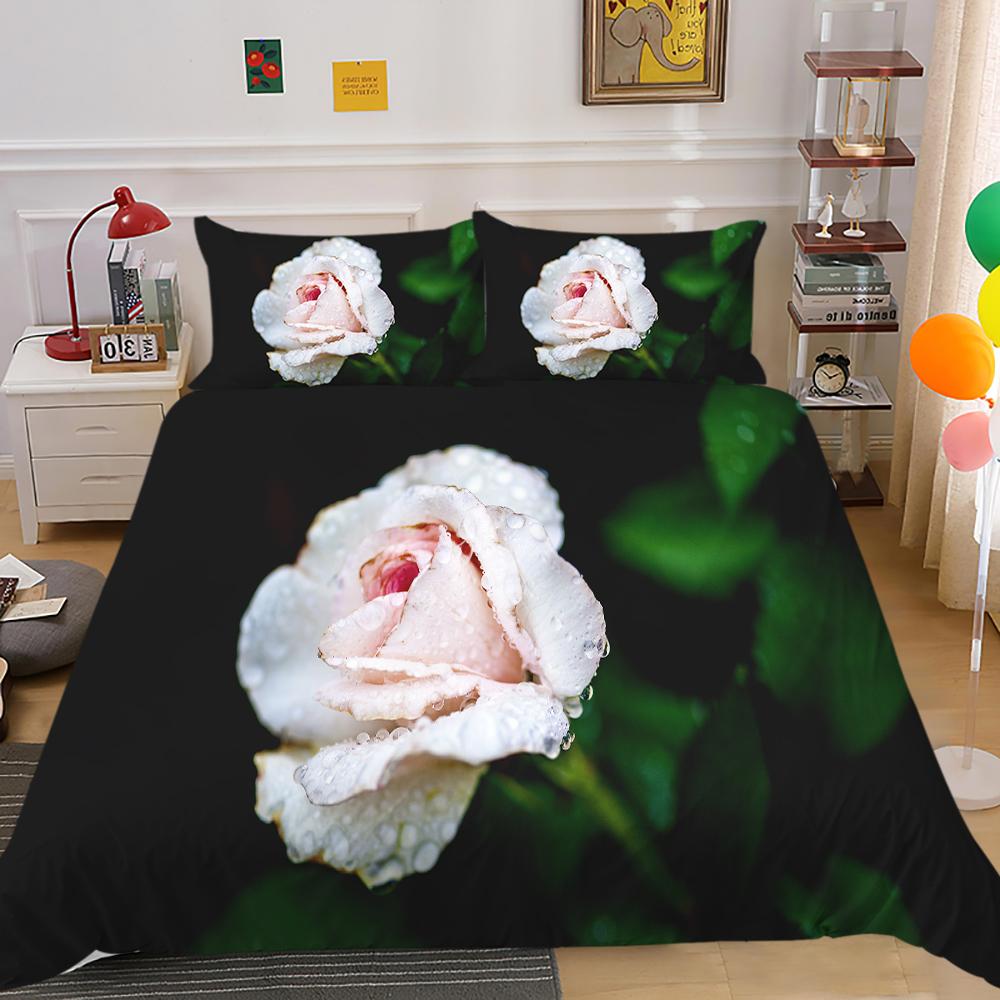 Домашнее постельное белье в цветочном стиле ко Дню святого Валентина, комплект пуховых пододеяльников, пододеяльник для спальни, наволочка, полноразмерное постельное белье для односпальной/двуспальной кровати