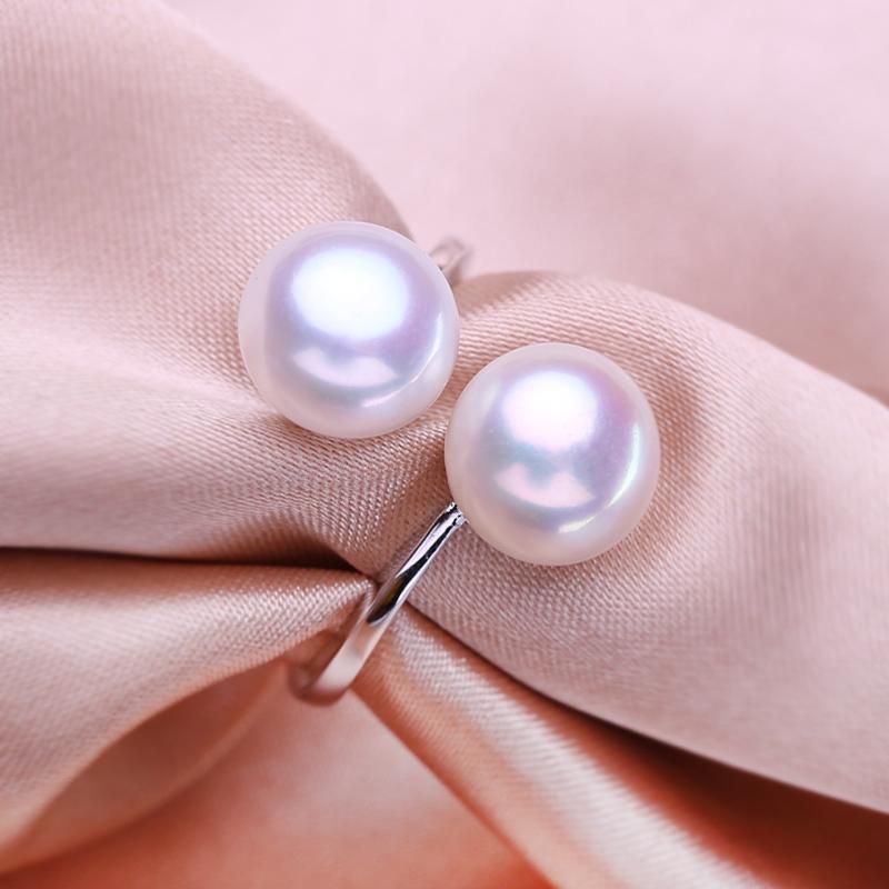 seniko Double Natural Freshwater Pearl Rings For Women Fashion Female Ring Pearl Jewelry Adjustable Ring