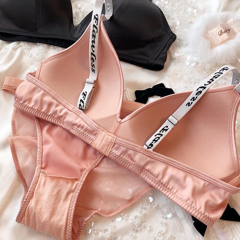 Комплект нижнего белья Ice Silk Comfort, женский сексуальный бюстгальтер Push Up с глубоким V-образным вырезом, регулируемый бюстгальтер с буквами и кружевными трусиками