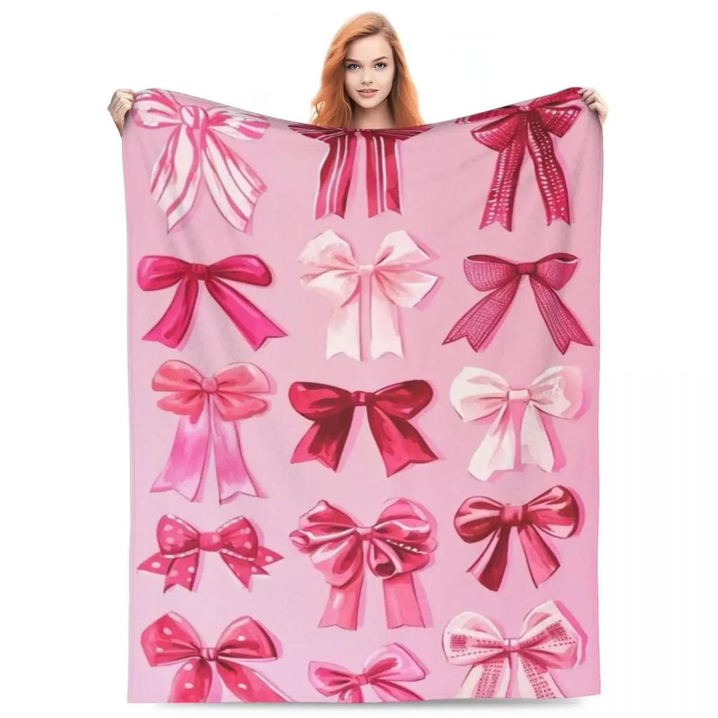 Trendy Ballet Pink Ribbon Bow Microfleece Throw Blanket Sizes Comfortable for Camping Perfect Gift