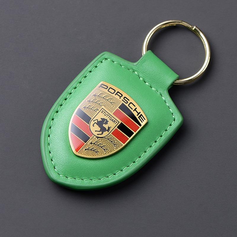 AAOY1 For Porsche 911 718 Cayenne Cayman Panamera Macan Taycan Boxster Car Keychain Key Holder Shield Leather Key Rings Men Women Gift