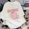 Women's Summer Strawberry Print Round Neck Short-Sleeve Plus Size Casual T-Shirt