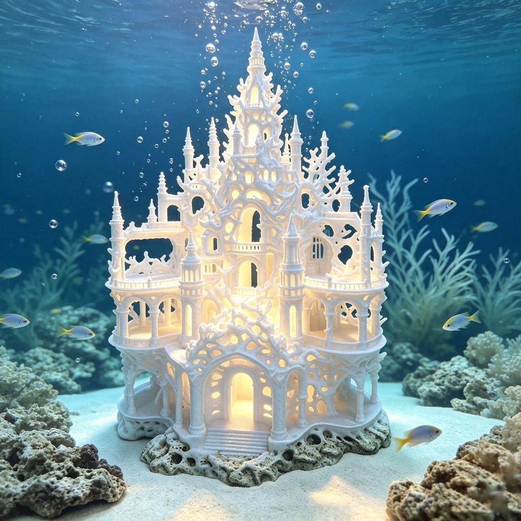 3D Printed Underwater Castle Fish Tank Decoration Gothic Castle Aquarium Hideout