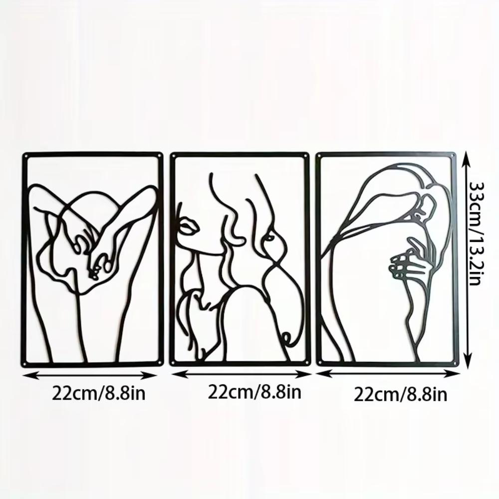 3 шт. Современная черная металлическая настенная скульптура - Минималистский домашний декор. Абстрактный однолинейный дизайн для гостиной или спальни.