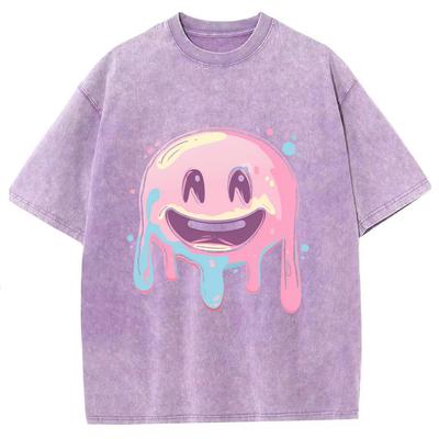 Граффити расписанный вручную штампованный принт женская футболка стираная свободная парная с коротким рукавом унисекс милый милый топ в форме сердца