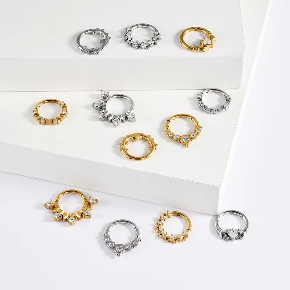 1PC Skull Vine Design Septum Clicker Ring Heart Zircon Body Piercing Jewelry Nose Piercing