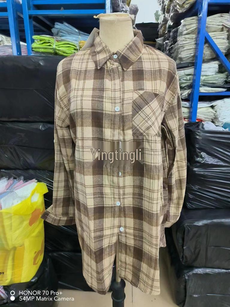 Женская литературная клетчатая рубашка средней длины, весна/осень 2025, с длинным рукавом, универсальная свободная посадка