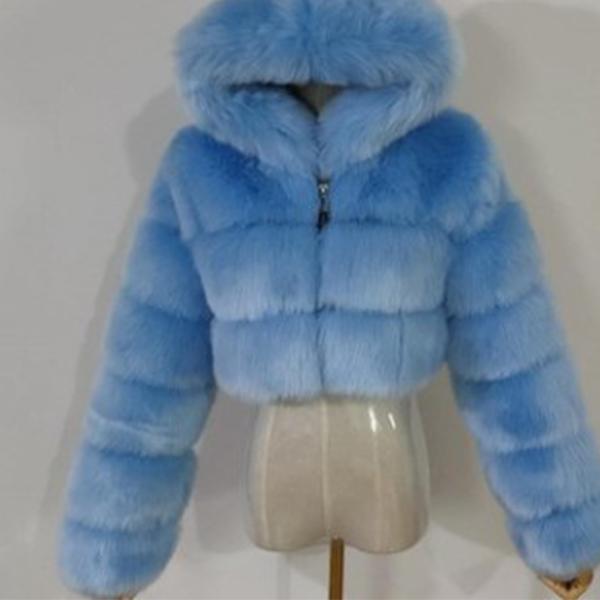 S-6XL Женская зимняя теплая короткая куртка с капюшоном из искусственного меха и длинными рукавами
