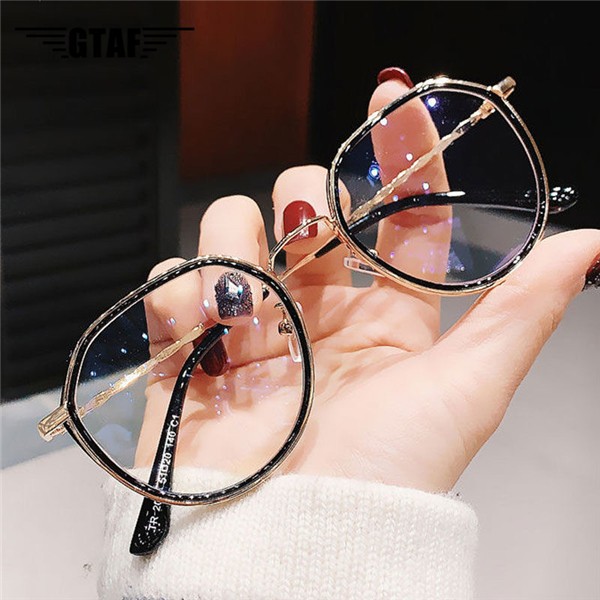 Women Men Fashion Round Myopia Glasses Anti-blue Light Oversized Eyeglasses Frames Students Metal Clear Glasses -1.0 -1.5 -2.0 -2.5 -3.0 To -6.0