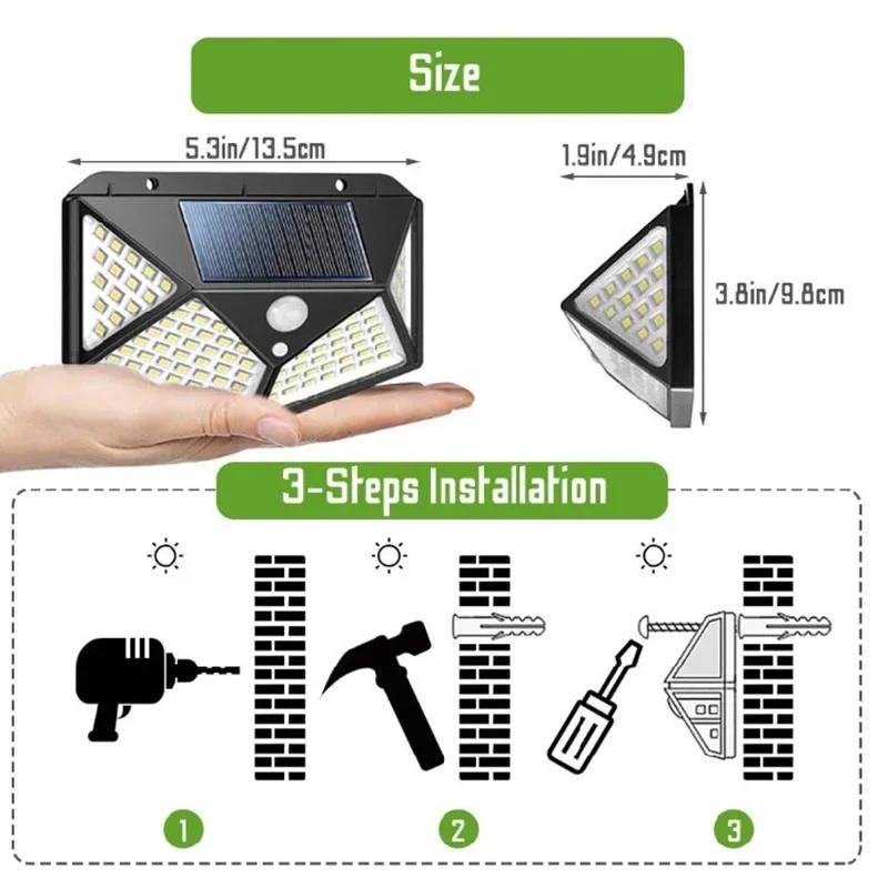 100 LED Solar Wall Lights Outdoor Solar Lamp Waterproof Motion Sensor Solar Powered Sunlight Street Light for Garden Decoration