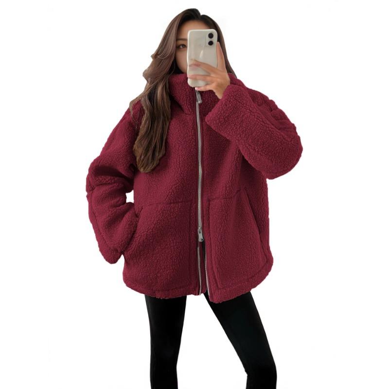 Women S Solid Color Lazy Style Wool Blend Coat For Autumn Winter