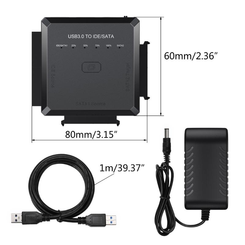 USB-адаптер SATA IDE с кабелем питания 12 В 2 А, конвертер 2,5/3,5 IDE/SATA HDD в USB 3.0, 2,5-дюймовый SSD / IDE-жесткий диск / CD-ROM