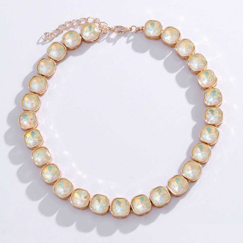 Elegant Zirconia Necklace & Bracelet Set: Fashionable, Versatile, Light Luxury with Square Glass Zirconia