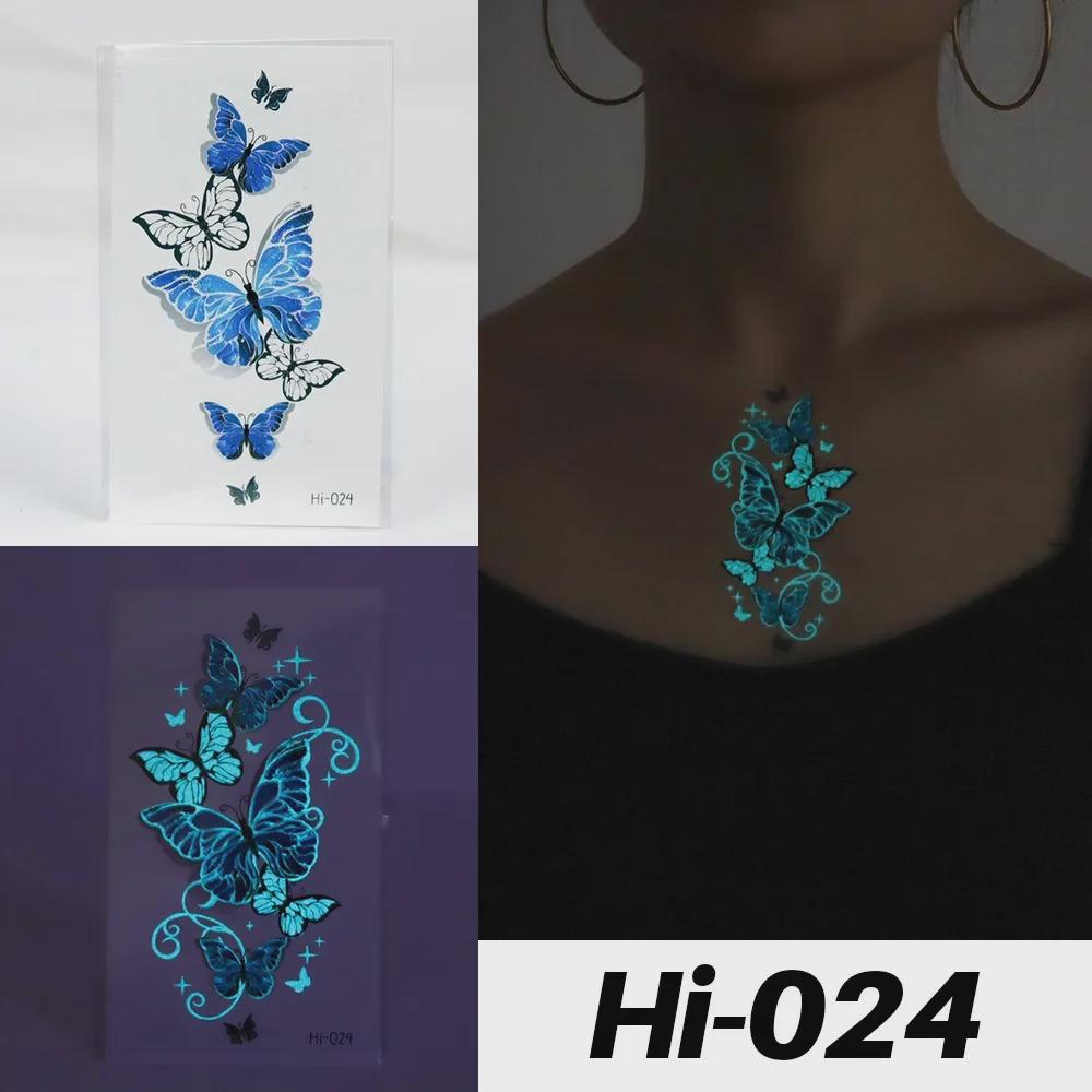 Светящиеся синие водонепроницаемые наклейки для татуировок: Дизайны змей и бабочек для музыкальных фестивалей