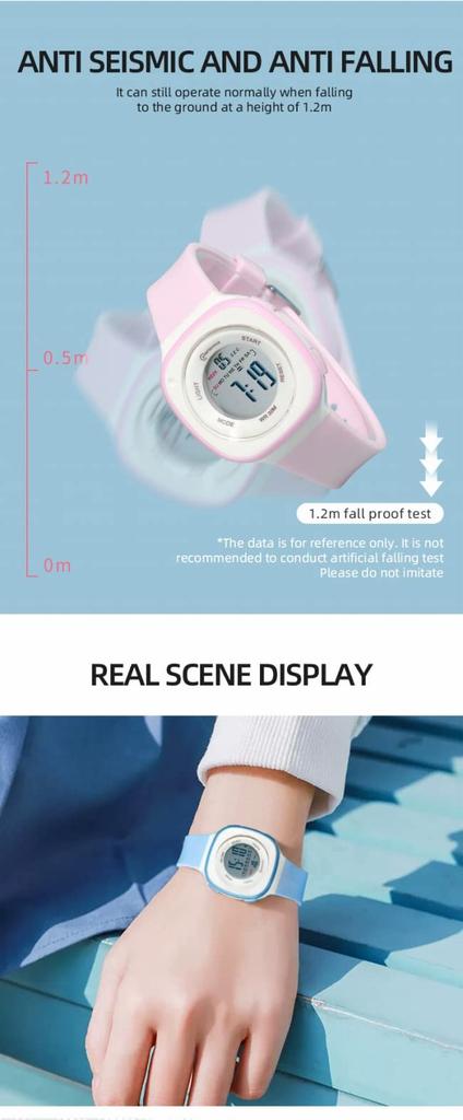MINGRUI Rectangle Digital Watch for Kids Round Time Daily Japanese Instruction Manual Pastel Elementary School Junior High School High School Students