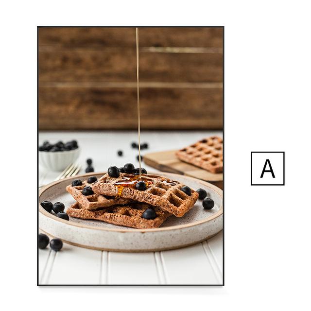 Скандинавский завтрак, еда, постер, кофе, пшеничный хлеб, черника, вафли, холст, картина, модульные настенные художественные фотографии, украшение для кухни