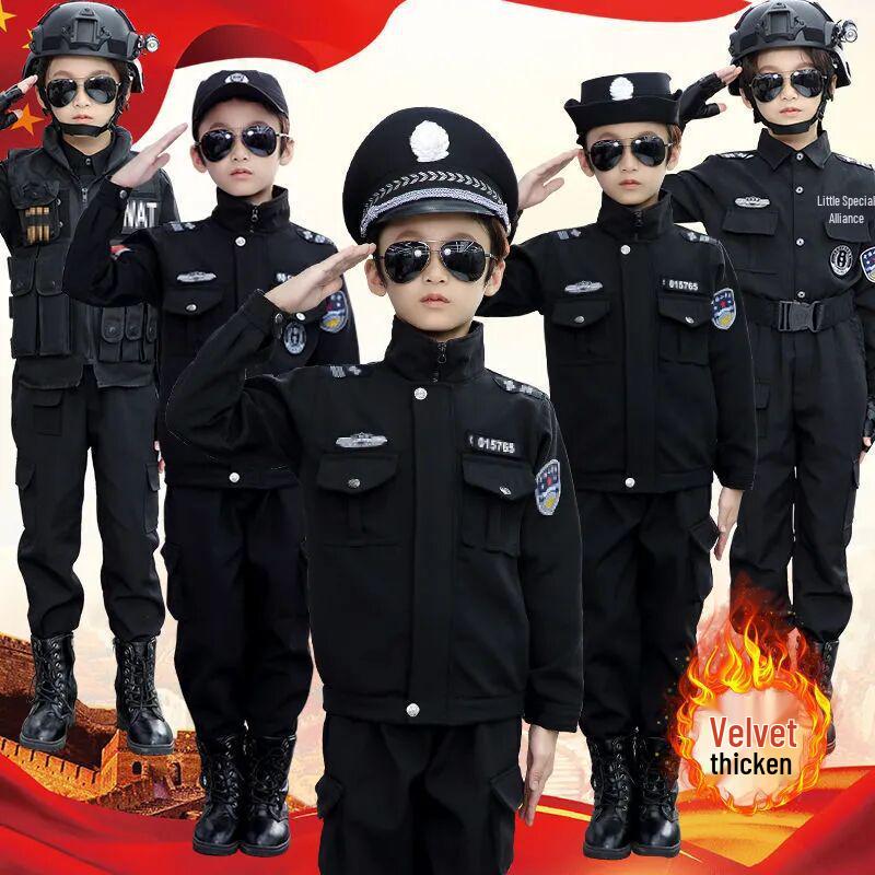 Детский полицейский костюм - Зимний бархатный наряд для выступлений для мальчиков и девочек в детском саду