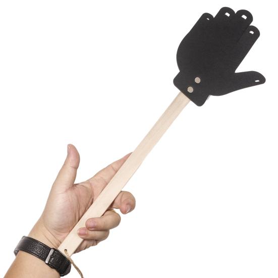 Heavy Duty Faux Leather Fly Swatter with Wood Handle Efficient Insect Catcher Comfortable Grip Easy to Store Palm Shape