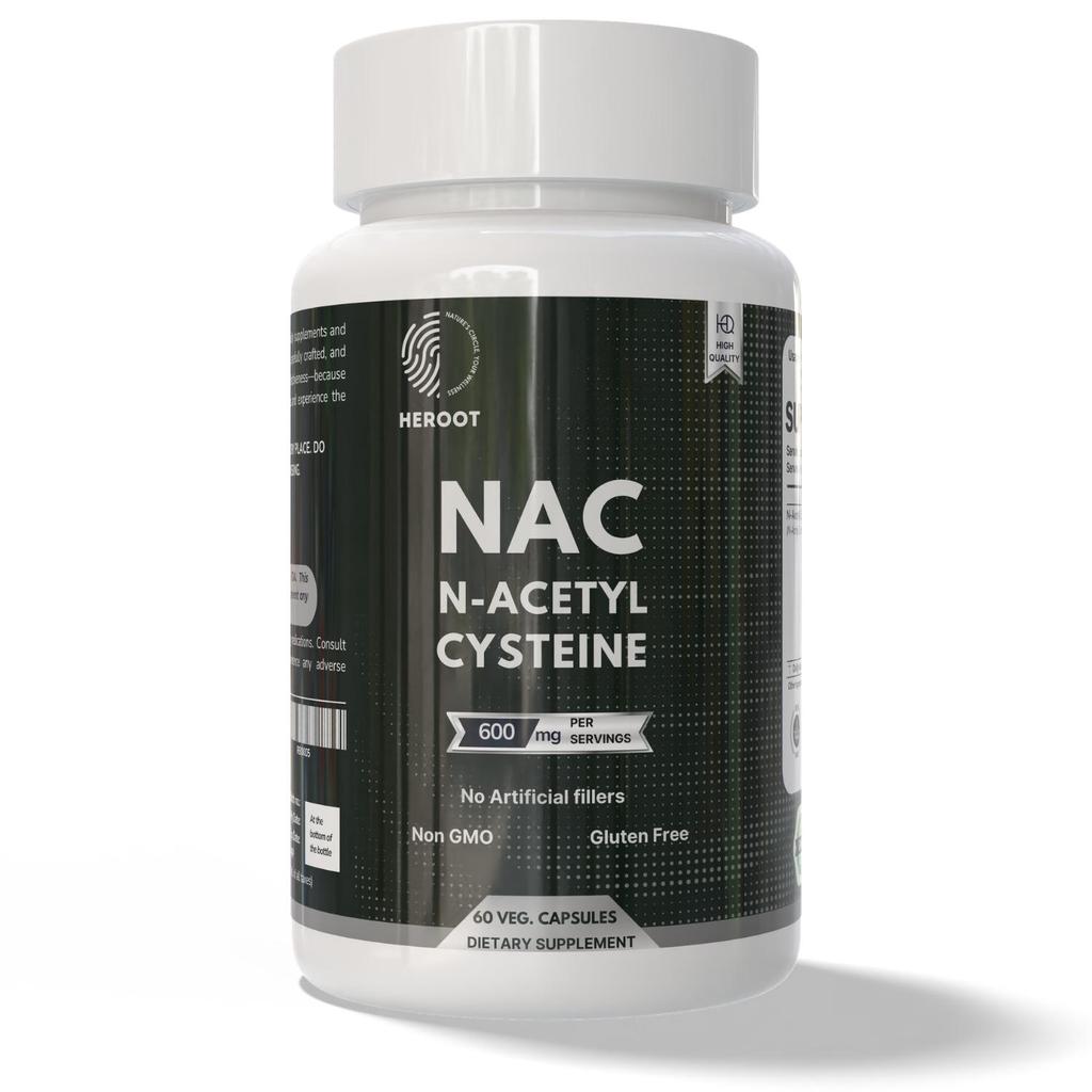 HEROOT NAC 600 mg 60 Capsules | N-Acetyl Cysteine Supplement | Vegetarian Capsules
