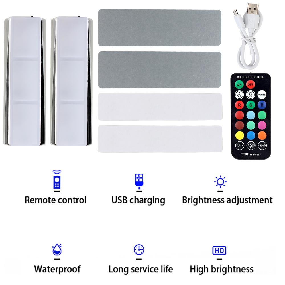 Светодиодная лампа для подсветки салона автомобиля, декоративная лампа RGB, лампа для подсветки ног с зарядкой, автоматическая лампа окружающего света, светодиодная беспроводная лампа с пультом дистанционного управления, 2 шт.