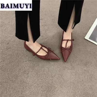 Женские туфли-лодочки с бантом, с острым носком, лоферы, кожаная обувь, осенний бренд, новый тренд 2025, сексуальная вечерняя обувь, элегантные Zapatillas Mujer