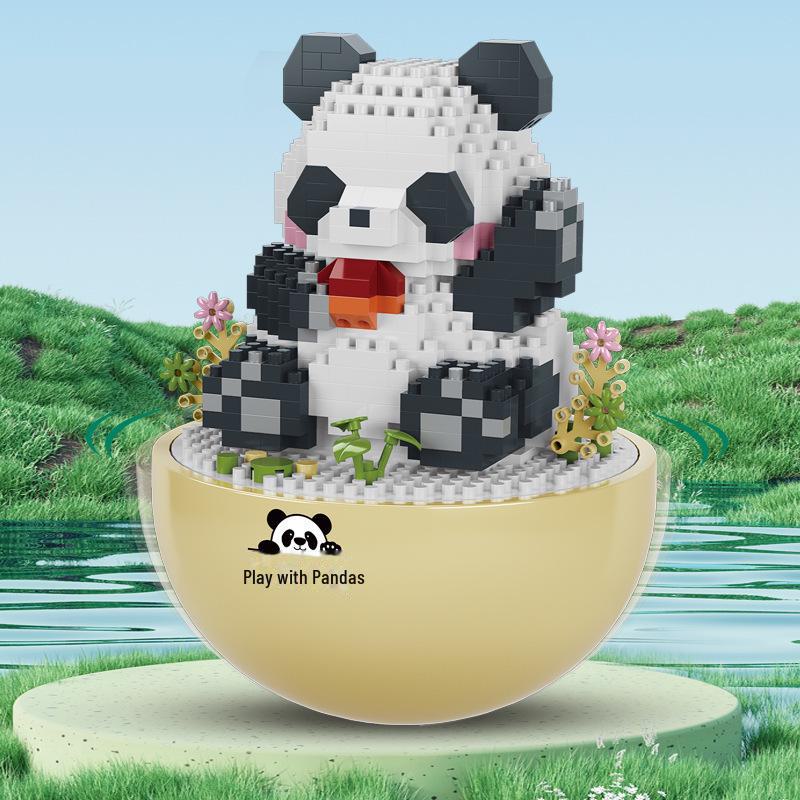 Cartoon Panda Flower Puzzle Tumbler: Cute Tiny Particle Desktop Ornament