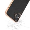 ABEEL For iPhone 16 Case Electroplating Edge Genuine Cow Leather Coated PC+TPU Phone Cover - Black