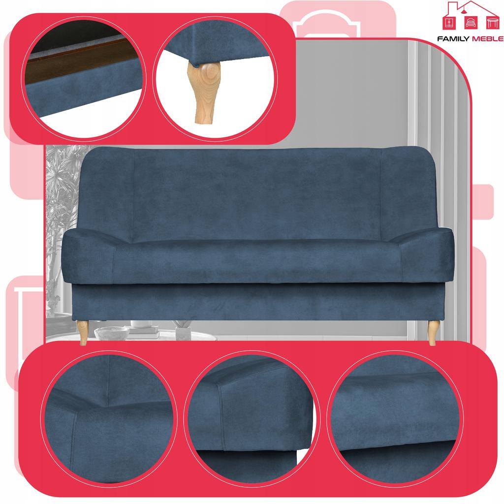 Kanapa sofa Sara rozkładana wersalka spania bonell łóżko Family meble niebieska