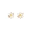 Unique Blooming Lotus Stud Earrings for Women Crystal Enamel Petal White Flower Earrings Wedding Party Sweet Cute Jewelry Gift