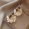 Корейская мода блестящие серьги-кольца со стразами и искусственным жемчугом для женщин, белые цветочные круглые серьги, ювелирные изделия для вечеринок