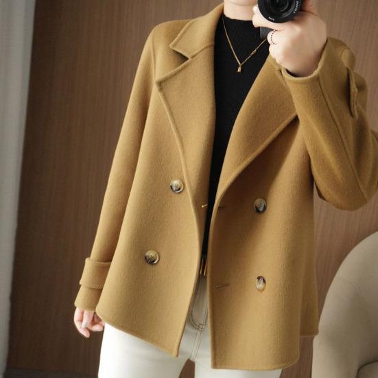 Women Fall Winter Coat Thick Loose Solid Color Double-breasted Buttons Lapel Notch Collar Long Sleeve Cold Resistant Lady Trench Coat